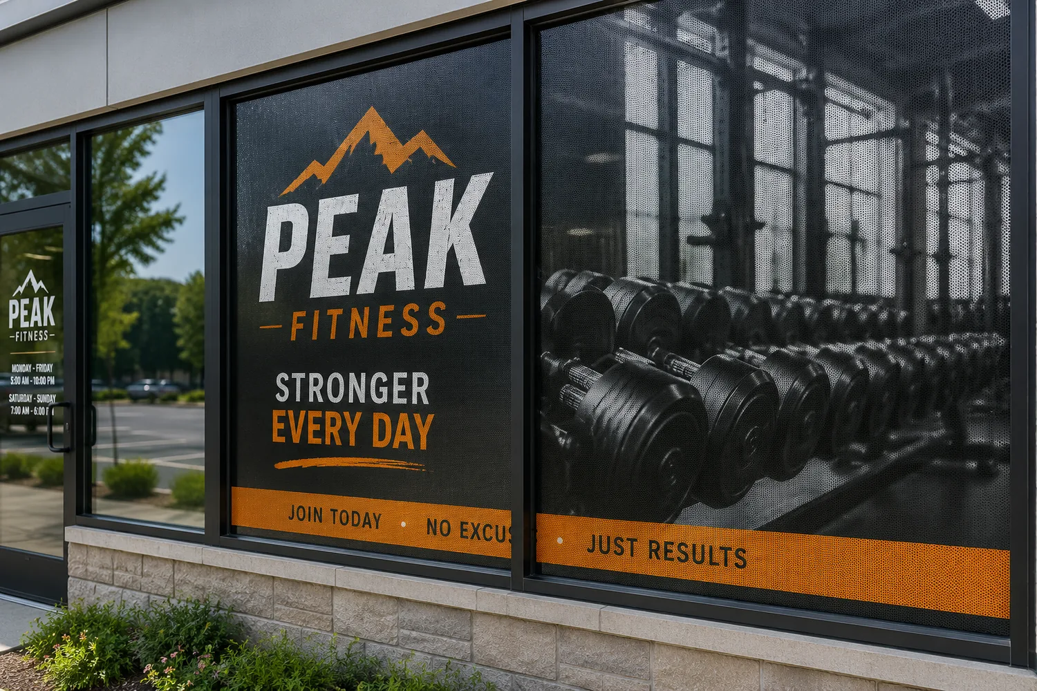 Perforated vinyl window graphics in Concord NC